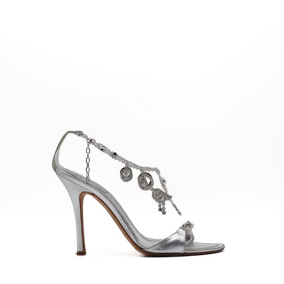 Rene Caovilla Silver Jeweled Ankle Strap Pumps Size 38.5 - Picture 1 of 11